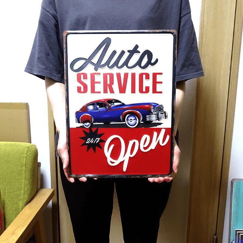 アメリカン レトロ ブリキ看板 アンティーク AUTO SERVICE ビンテージ