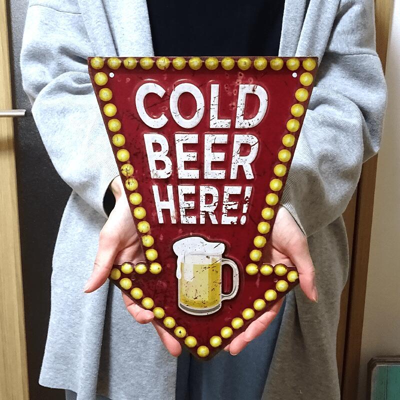 ブリキ看板 ポップ 矢印 ビンテージ ビール COLD BEER HERE お酒 アンティーク ジョッキ バー 居酒屋 プレート 壁飾り 店舗｜hayamipro｜03