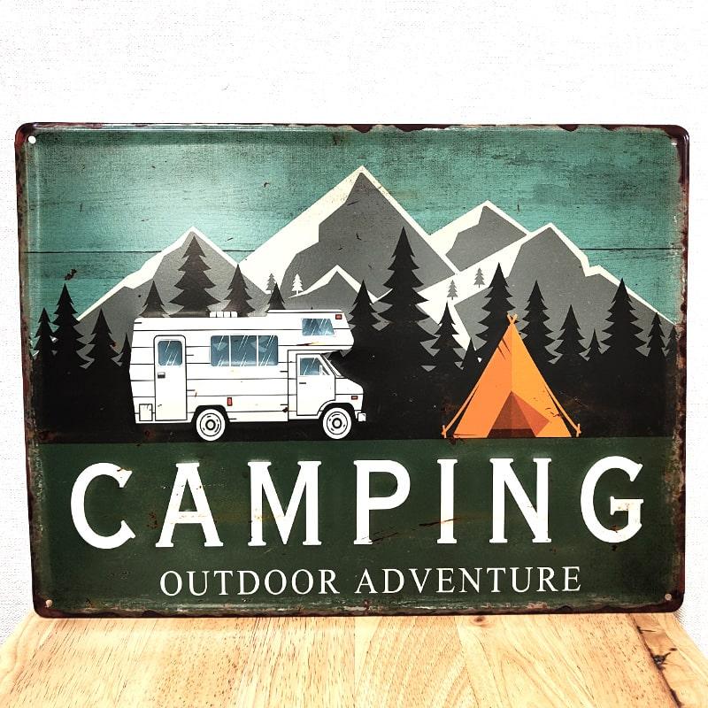 アメリカン レトロ ブリキ看板 ビンテージ キャンプ CAMPING ADVENTURE