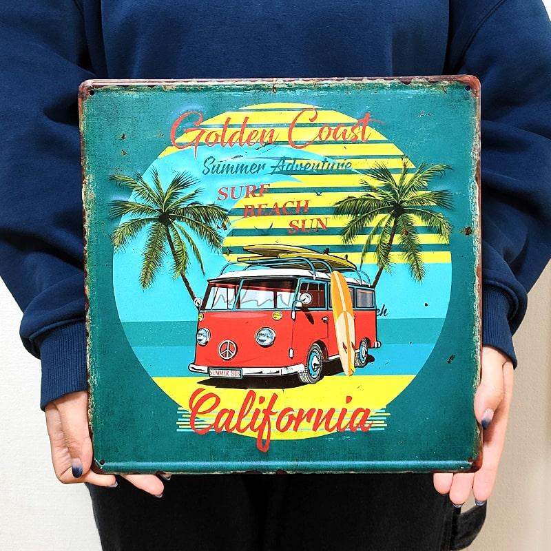 アメリカン レトロ ブリキ看板 サーフワゴン エンボスプレート