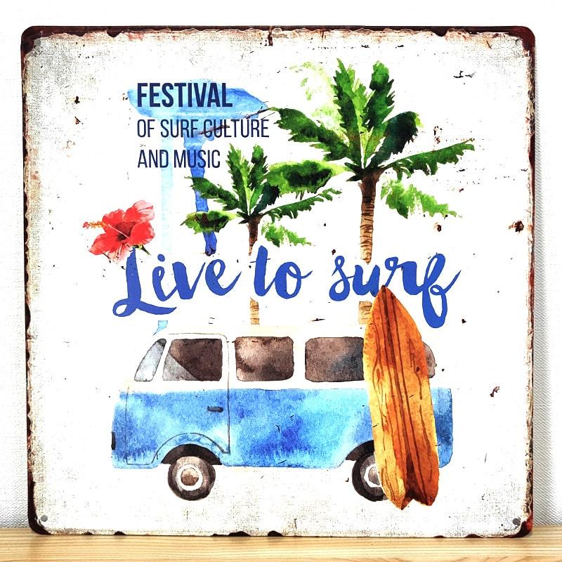 アメリカン レトロ ブリキ看板 ハワイ ビーチ サーフィン 可愛い