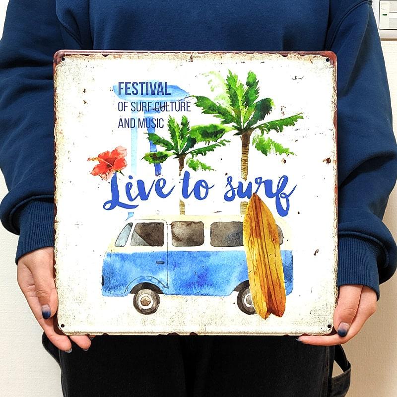 アメリカン レトロ ブリキ看板 ハワイ ビーチ サーフィン 可愛い