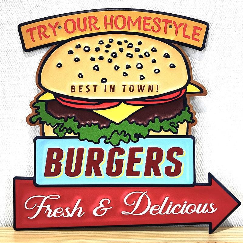 アメリカン レトロ ブリキ看板 ハンバーガー エンボスプレート