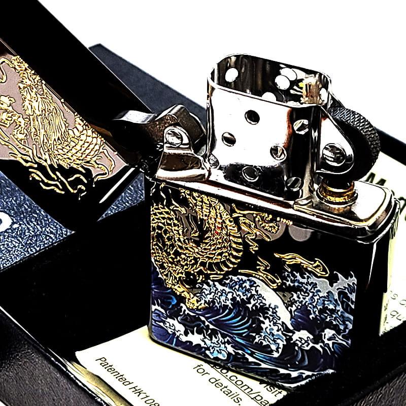 ZIPPO（ジッポー） ライター 和柄 波龍 ジッポ 彫刻 金差し かっこいい