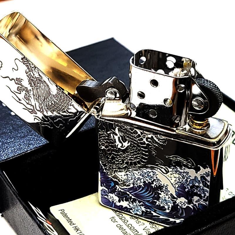 ZIPPO（ジッポー） ライター ドラゴン 和柄 波龍 彫刻 銀差し ジッポ