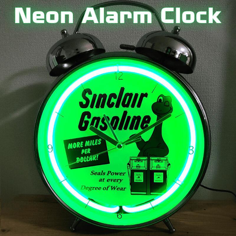 時計 ネオンアラームクロックライト グリーン レトロ 緑 SINCLAIR 恐竜 アメリカン レトロ 時計 ネオンアラームクロック ライト