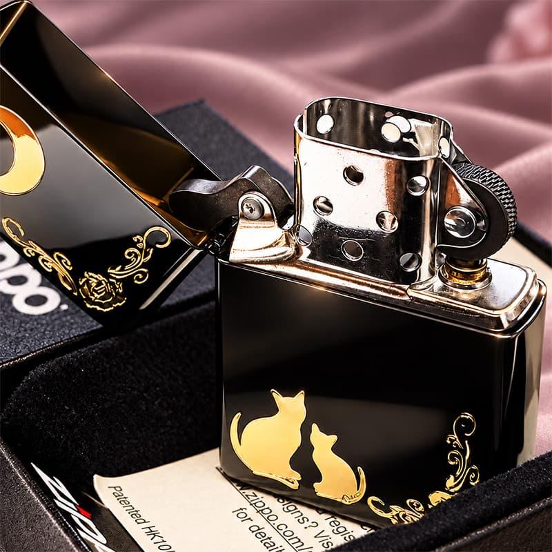 ZIPPO（ジッポー） ライター ネコ ブラック ゴールド ジッポ 猫 可愛い