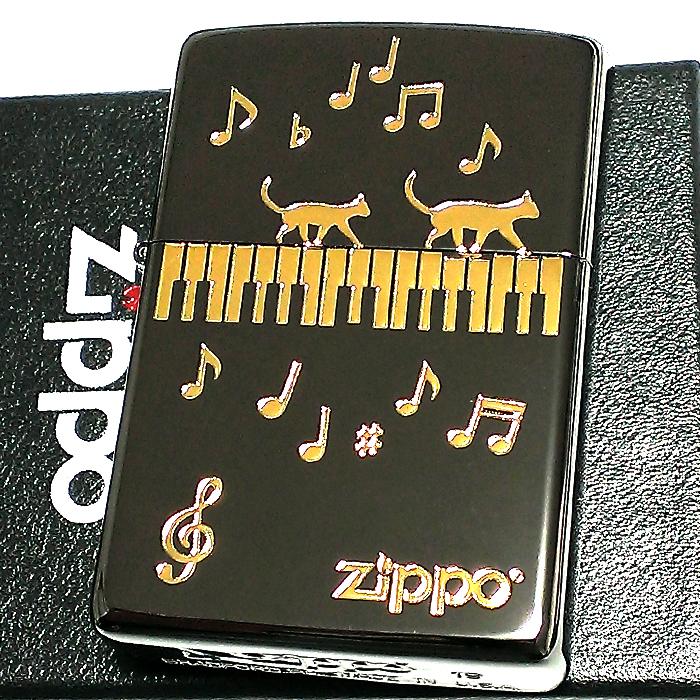 ZIPPO（ジッポー） ライター ジッポ ピアノ ネコ 音符 親子猫 金
