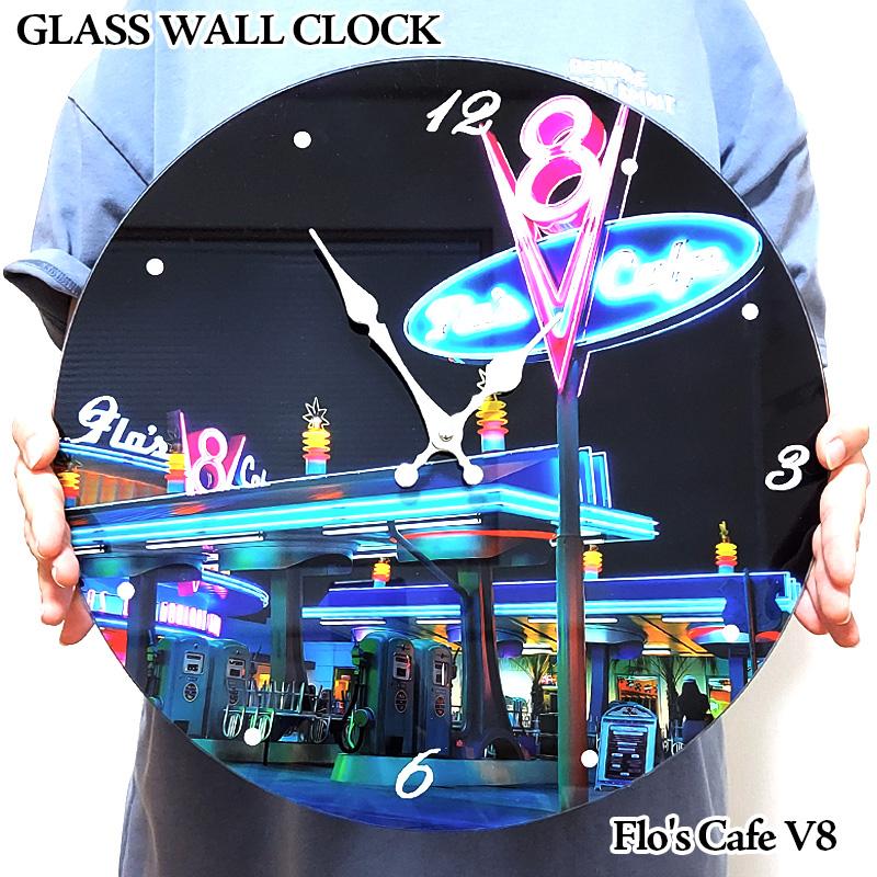 アメリカン レトロ 掛時計 ガラス ウォールクロック Flo's Cafe V8