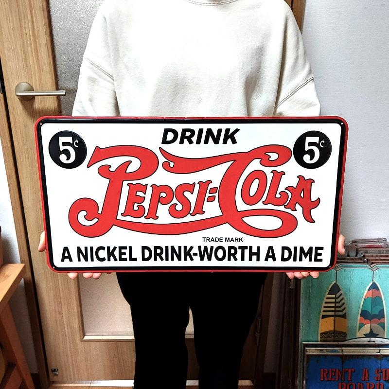 PEPSI ブリキ看板 COLA 5セント エンボスメタルサイン ペプシ PEPSI ブリキ看板 COLA 5セント エンボスメタルサイン ペプシ