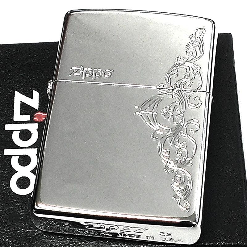 ZIPPO ライター プラチナアラベスク ジッポ 鏡面シルバー エッチング
