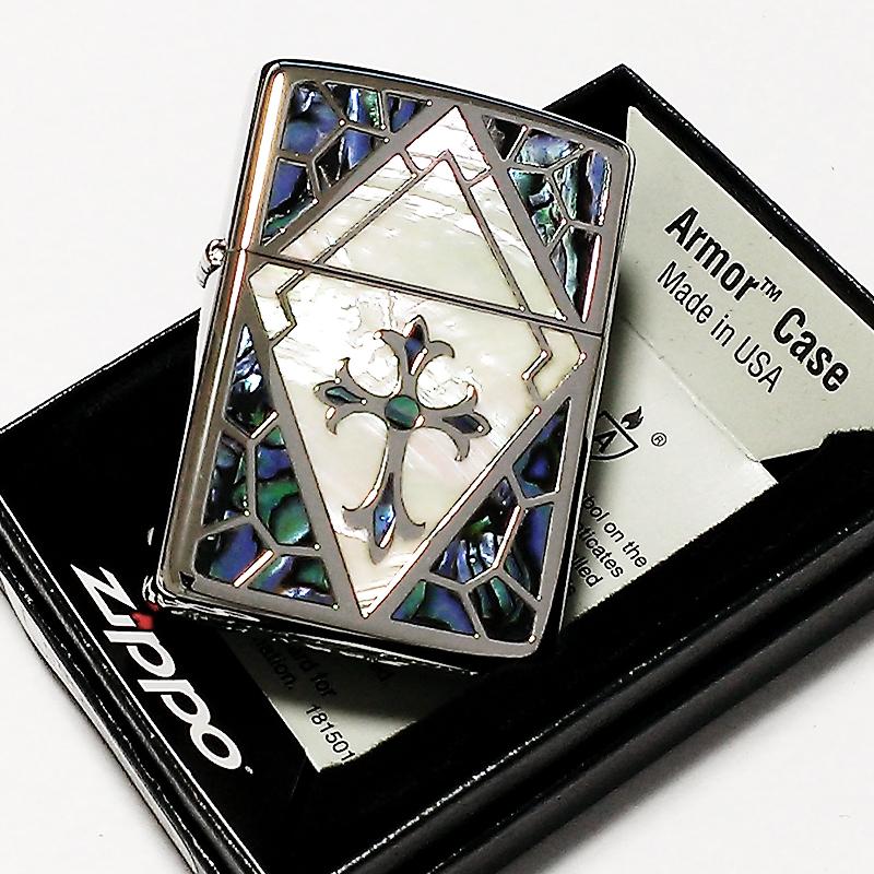 ZIPPO ジッポ アーマー シェルインレイ 天然貝象嵌 クロス