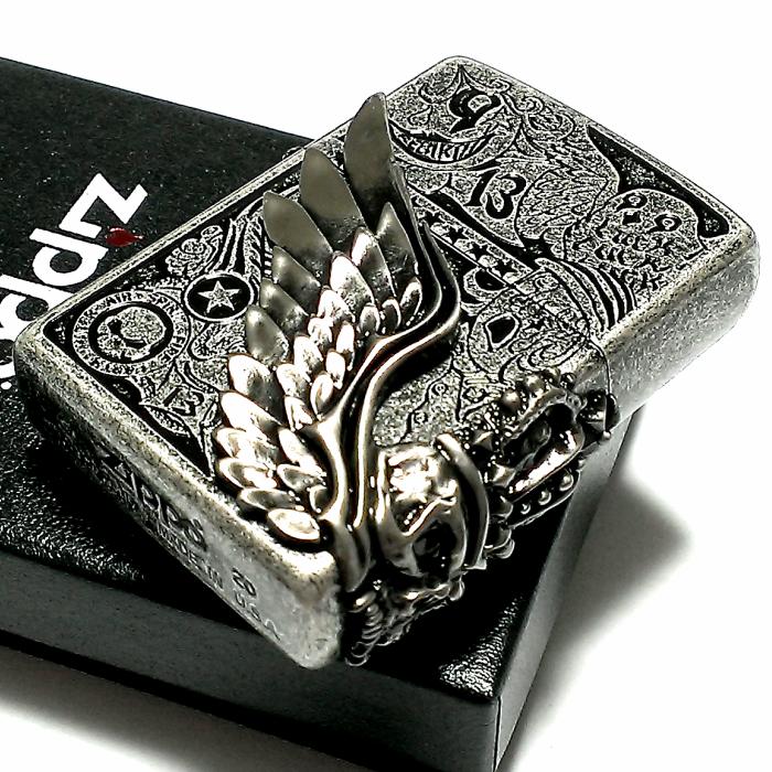 ZIPPO ジッポ フォーチュンヘッド 銀イブシ スカル3面彫刻
