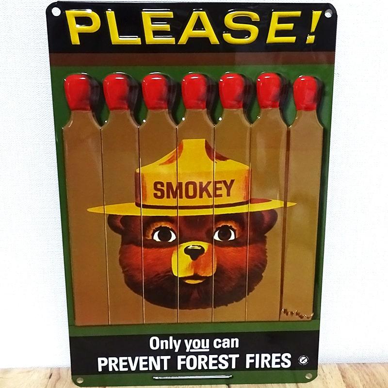 アメリカン レトロ 訳あり ブリキ看板 アンティーク Smokey クマ 
