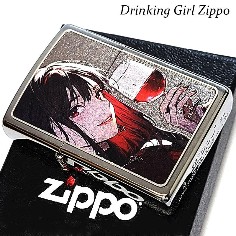 ZIPPO ライター お酒 Drinking Girl 女性 ワイン ジッポ シルバーサテン おしゃれ セクシー ドリンキング ガール かわいい ギフトの画像