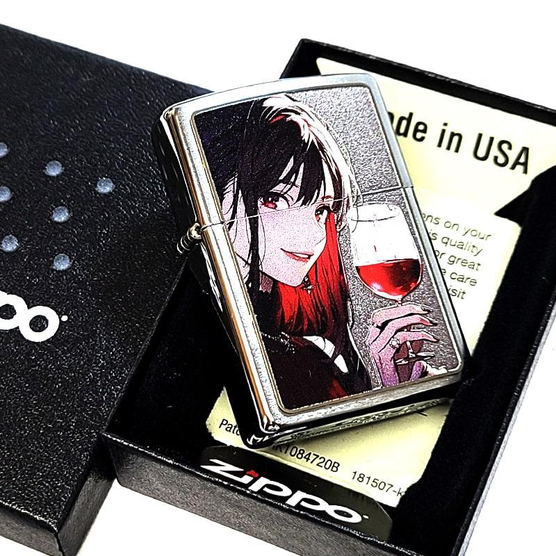 ZIPPO ライター お酒 Drinking Girl 女性 ワイン ジッポ シルバーサテン おしゃれ セクシー ドリンキング ガール かわいい ギフトの画像