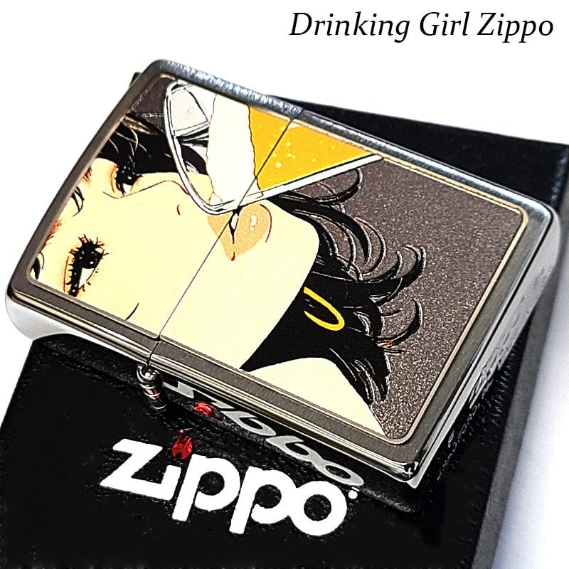 ZIPPO ライター セクシー 女性 Drinking Girl ビール ジッポ シルバーサテン お酒 ドリンキング ガール 銀 レディース メンズ ギフトの画像