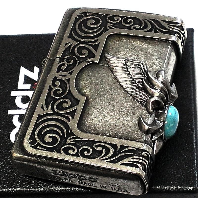 ZIPPO ライター ストーンウイングメタル 天然石 ターコイズ ZIPPO ライター ストーンウイングメタル 天然石 ターコイズ