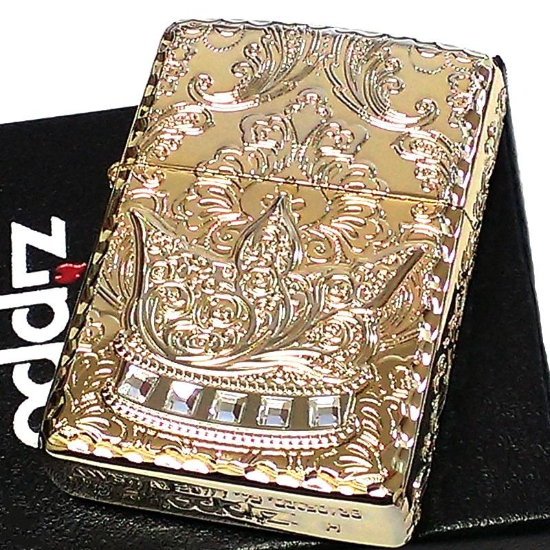 ZIPPO ライター アーマー 限定 ジッポ クラウン ゴールド 5面加工 スワロフスキー 金タンク シリアルナンバー入り 王冠 彫刻 ギフト｜hayamipro｜02