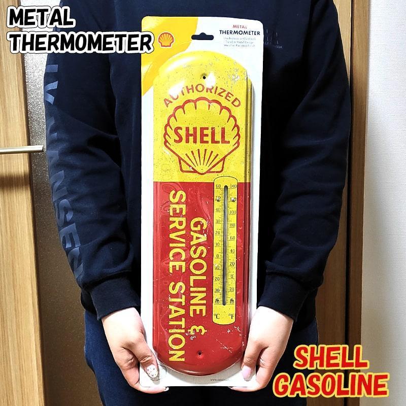 アメリカン レトロ 温度計 ブリキ看板 シェル ガソリン メタル サーモ