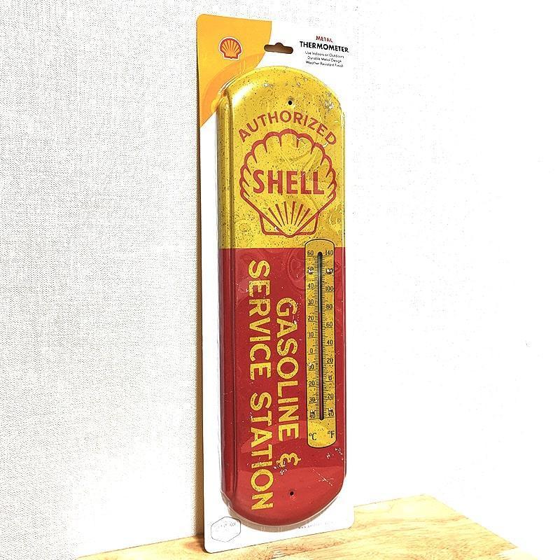 アメリカン レトロ 温度計 ブリキ看板 シェル ガソリン メタル サーモ