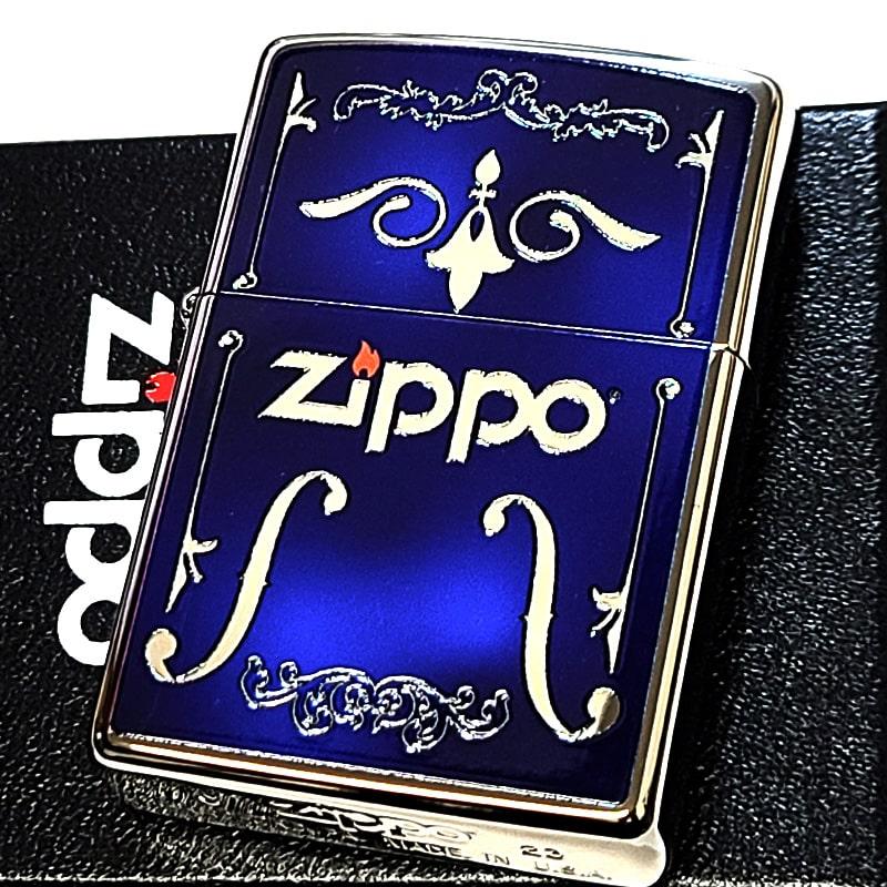 ZIPPO ロゴデザイン 銀チタン シルバー＆ブルーマーブル ジッポ