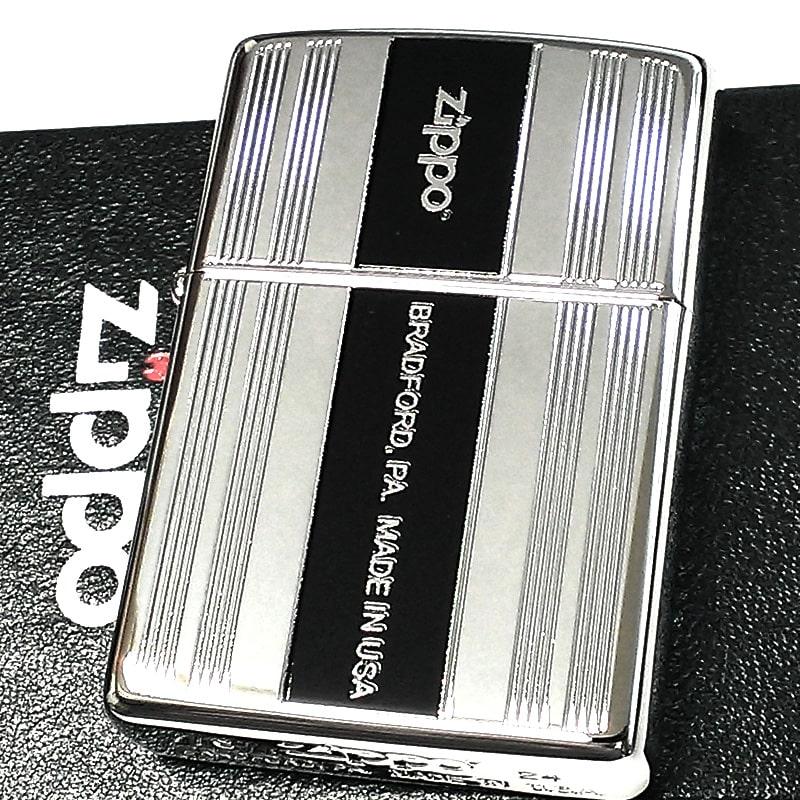 ZIPPO（ジッポー） 縦ライン シルバー＆ブラック ジッポ ライター