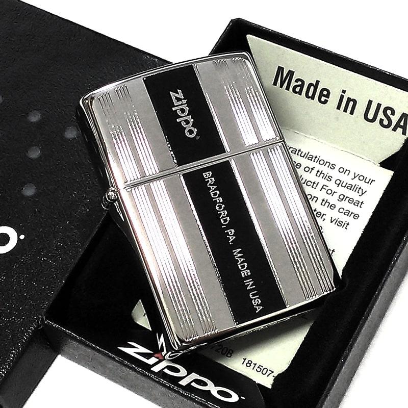 ZIPPO（ジッポー） 縦ライン シルバー＆ブラック ジッポ ライター