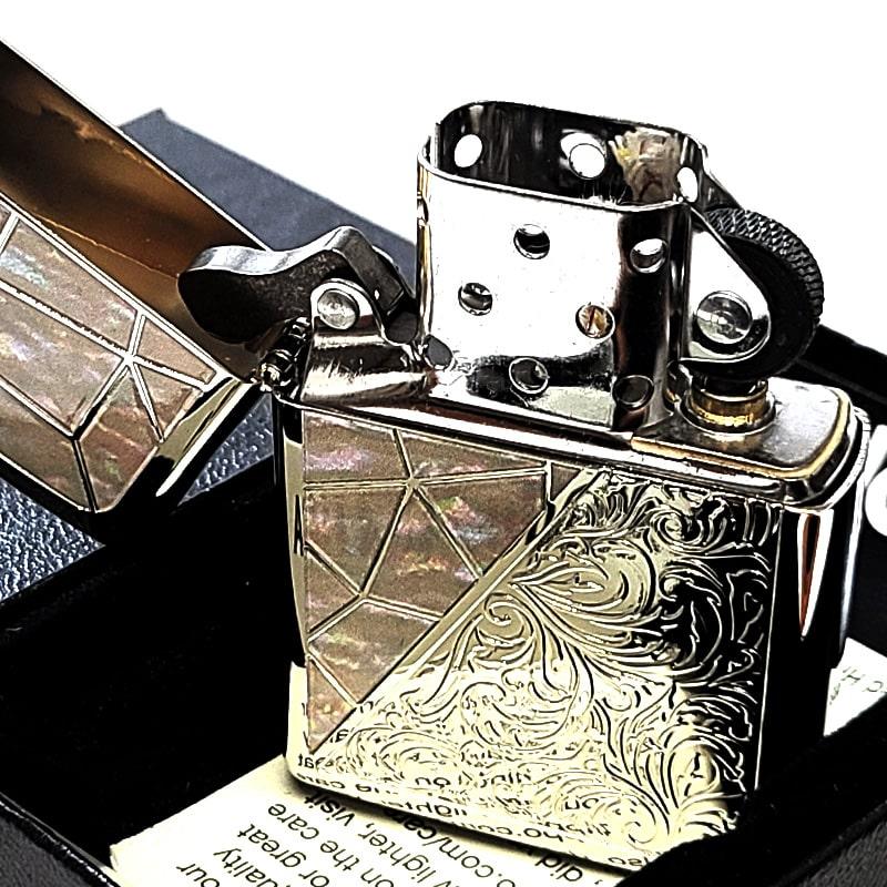 ZIPPO ライター トライアングル アラベスク ホワイトシェル模様 ジッポ