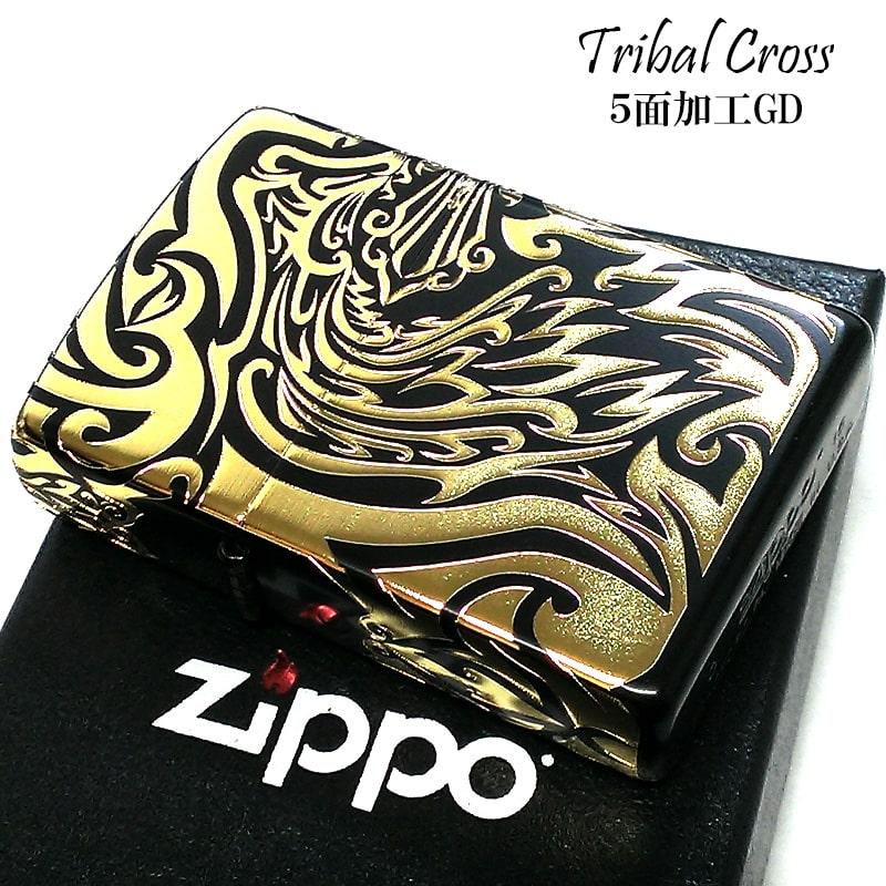 ZIPPO ライター トライバル クロス ジッポ 5面加工 金差し