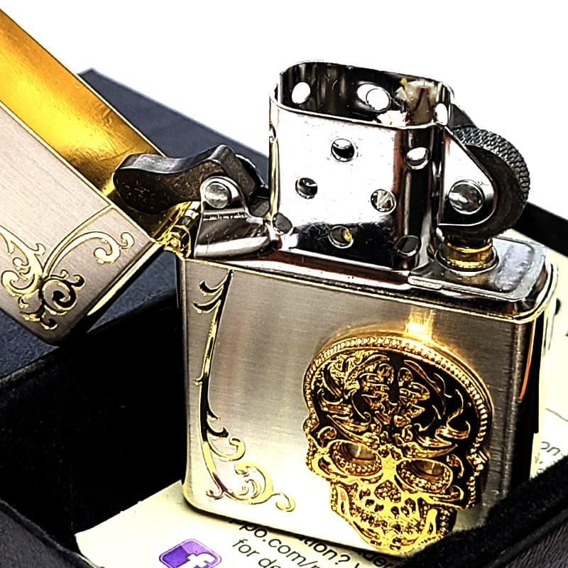 ZIPPO silver 十字架 スカル 蝶々 写真を追加 ZIPPO（ジッポー） スカル アラベスク シルバー＆ゴールド 廃盤 ジッポ