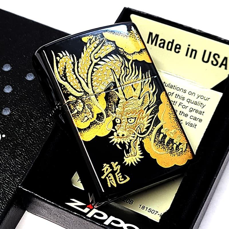 ZIPPO 純金箔張り墨絵龍 ZIPPO（ジッポー） ライター龍 漆塗り 本金蒔絵 ジッポ 和柄