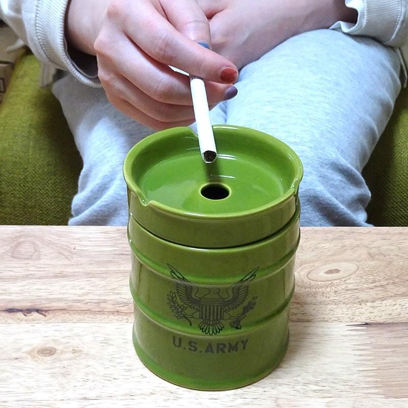 ドラム缶灰皿 喫煙具 ARMY タバコ グリーン 小物入れ アーミー