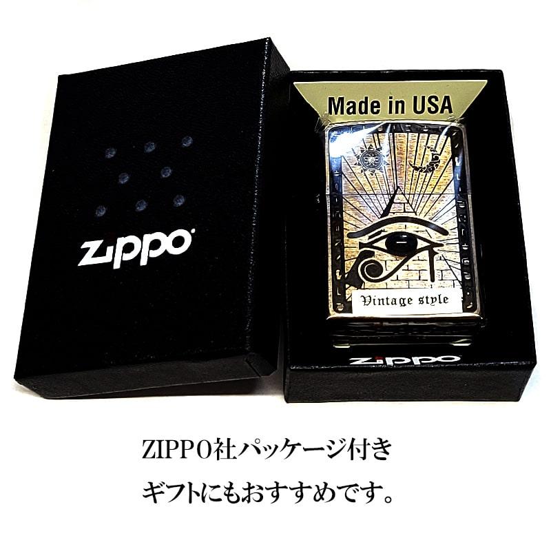 ZIPPO エジプト神話 ホルス アンティーク ブラス ジッポ ライター 両面加工 ユーズド加工 天然石 オニキス 象形文字 かっこいい 渋いの画像