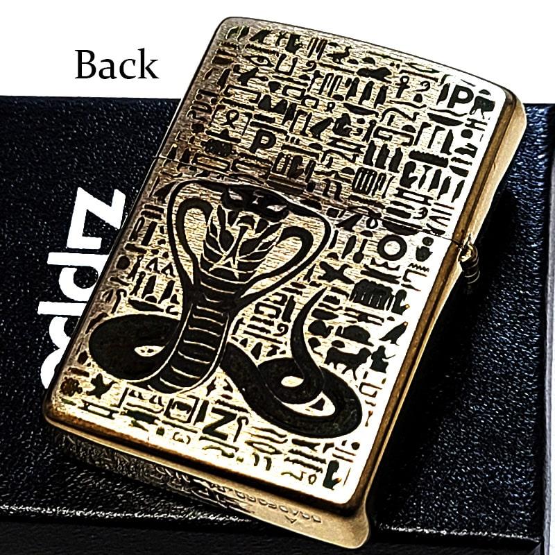 ZIPPO ライター ファラオ エジプト神話 ユーズド加工 ジッポ ターコイズ 天然石 アンティーク ブラス おしゃれ 両面加工 象形文字 彫刻の画像