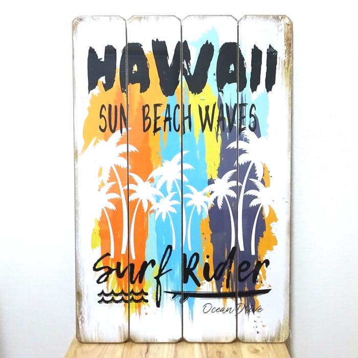 アメリカン レトロ 木製看板 Hawaii Surf Rider ハワイ ウッドボード