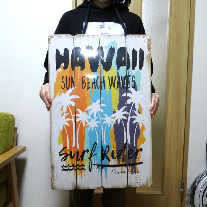 アメリカン レトロ 木製看板 Hawaii Surf Rider ハワイ ウッドボード