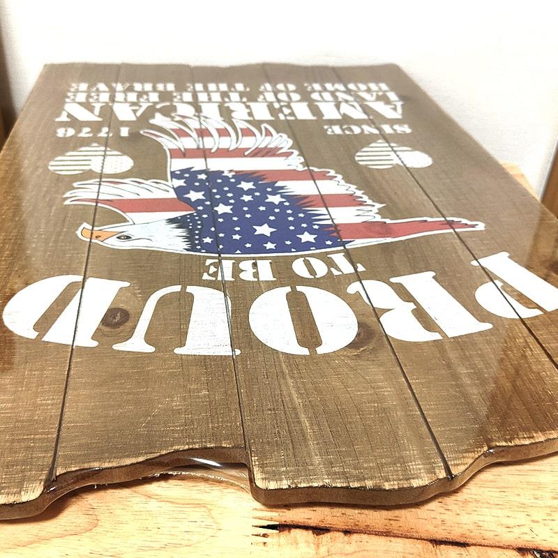 USA非売品　なんと大型214cm！　アメリカンヴィンテージ看板　木製枠×布看板 アメリカン レトロ 木製看板 アンティーク PROUD TO BE AMERICAN