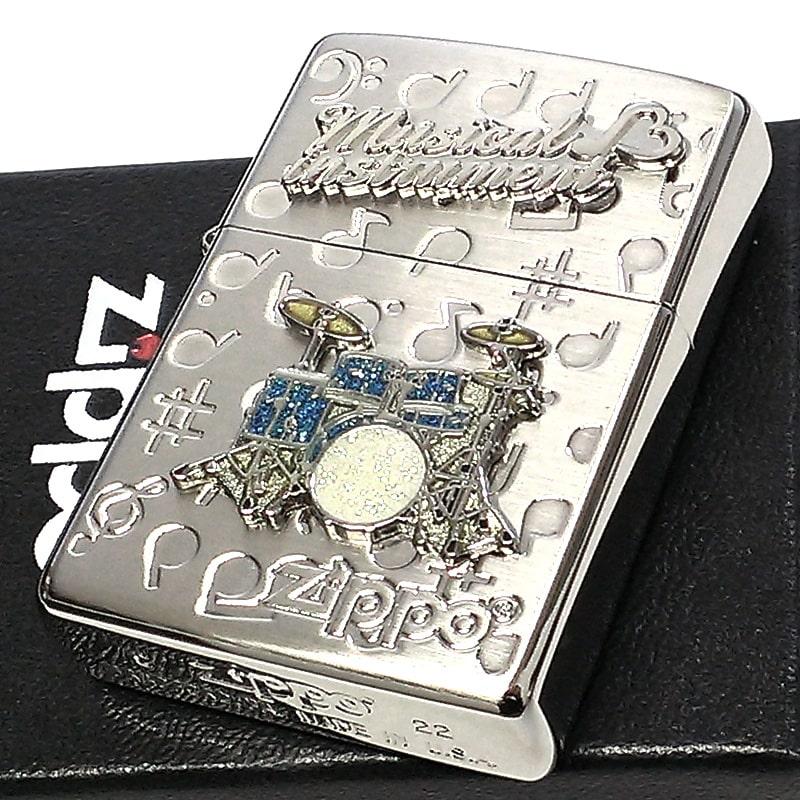 ZIPPO ライター 楽器 ドラム ジッポ かわいい シルバー 両面加工 ハート 音符 可愛い ホワイトニッケル レディース プレゼント ギフト｜hayamipro｜05