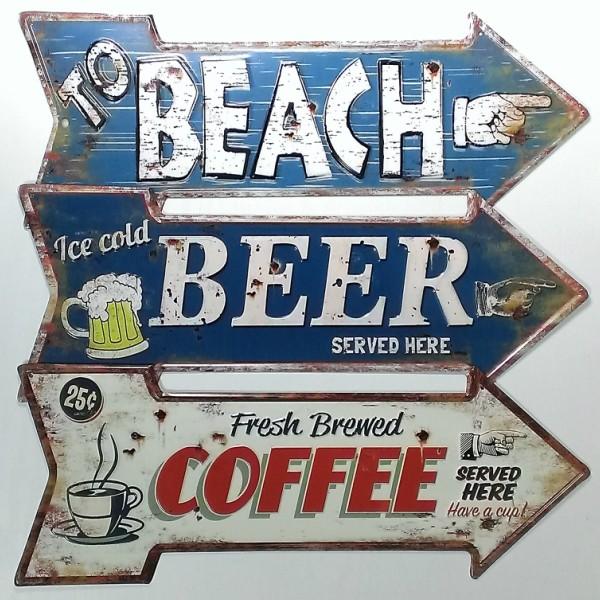アメリカン ブリキ看板 矢印 ビーチ ビール コーヒー プレート メタル