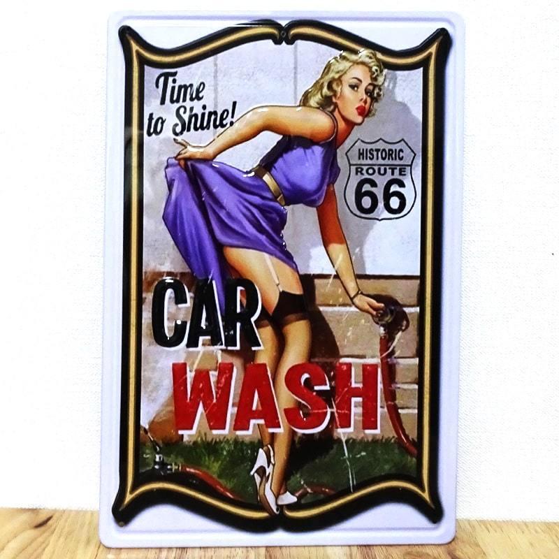 アメリカン レトロ ブリキ看板 セクシー かわいい CAR WASH ルート66