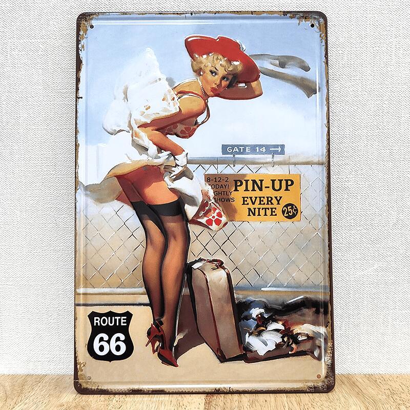 アメリカン レトロ ブリキ看板 可愛い PIN-UP Route 66 セクシー