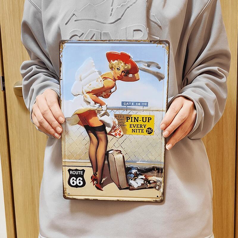 アメリカン レトロ ブリキ看板 可愛い PIN-UP Route 66 セクシー