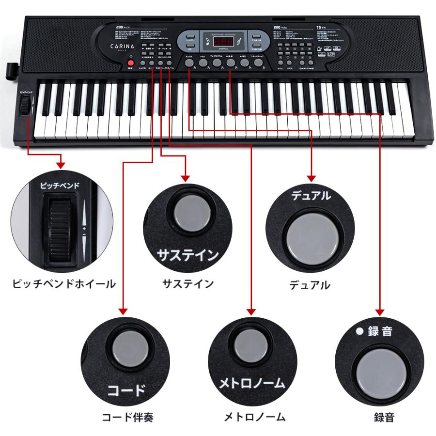 電子キーボード 61鍵盤 ピアノ シンセサイザー 給電 電池駆動 日本語