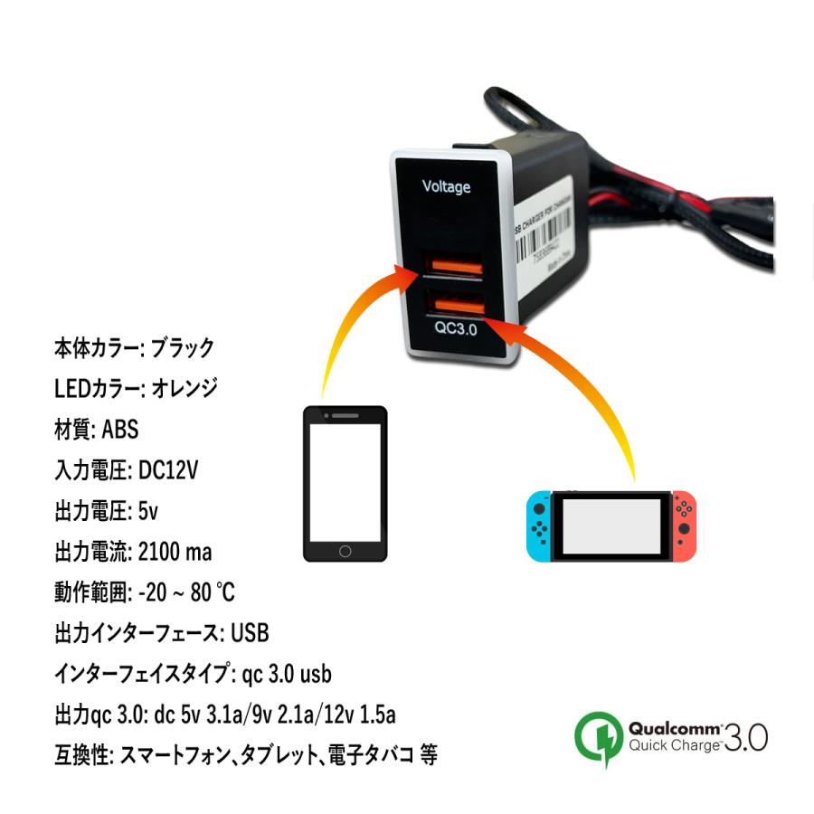 フィットシャトル ハイブリッド対応 QC3.0 USB 急速充電 電圧系 クイックチャージ 2ポート LED搭載｜hayariya｜05