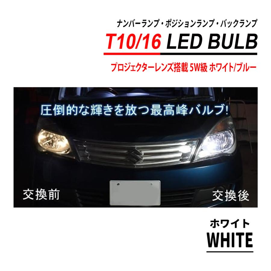 T10 / T16 LEDバルブ 5W級 プロジェクターレンズ 2PCS ホワイト ブルー