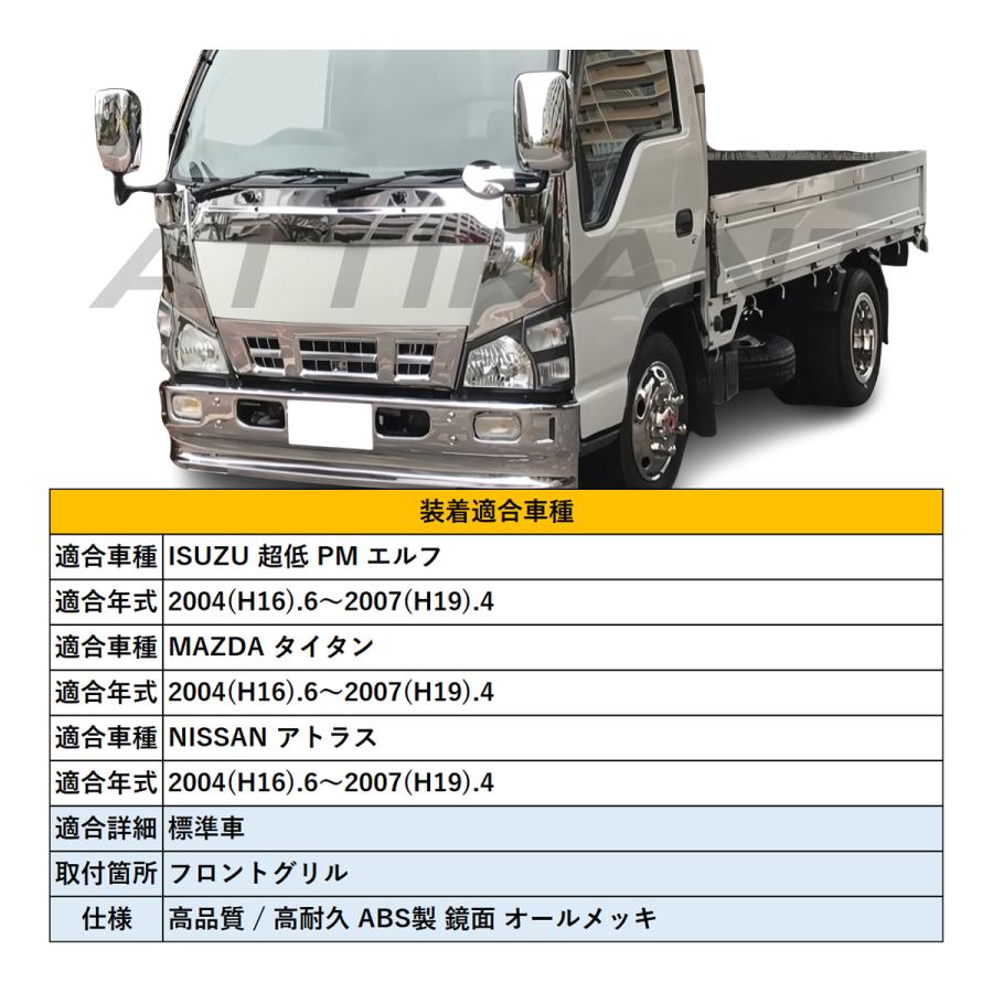 いすゞ PMエルフ 標準 メッキ グリル + フロント ガーニッシュ セット 超低 PM エルフ 標準 鏡面 オールメッキ フロントグリル 2004(H16).6