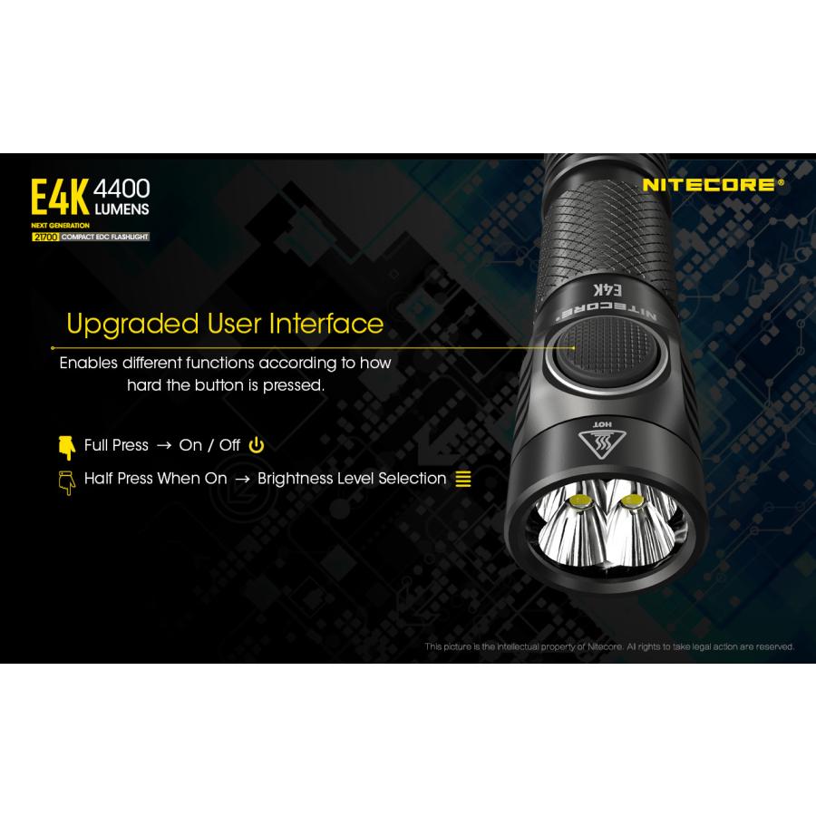Nitecore E4K ハンディライト 4400ルーメン USB-C充電式 バッテリー