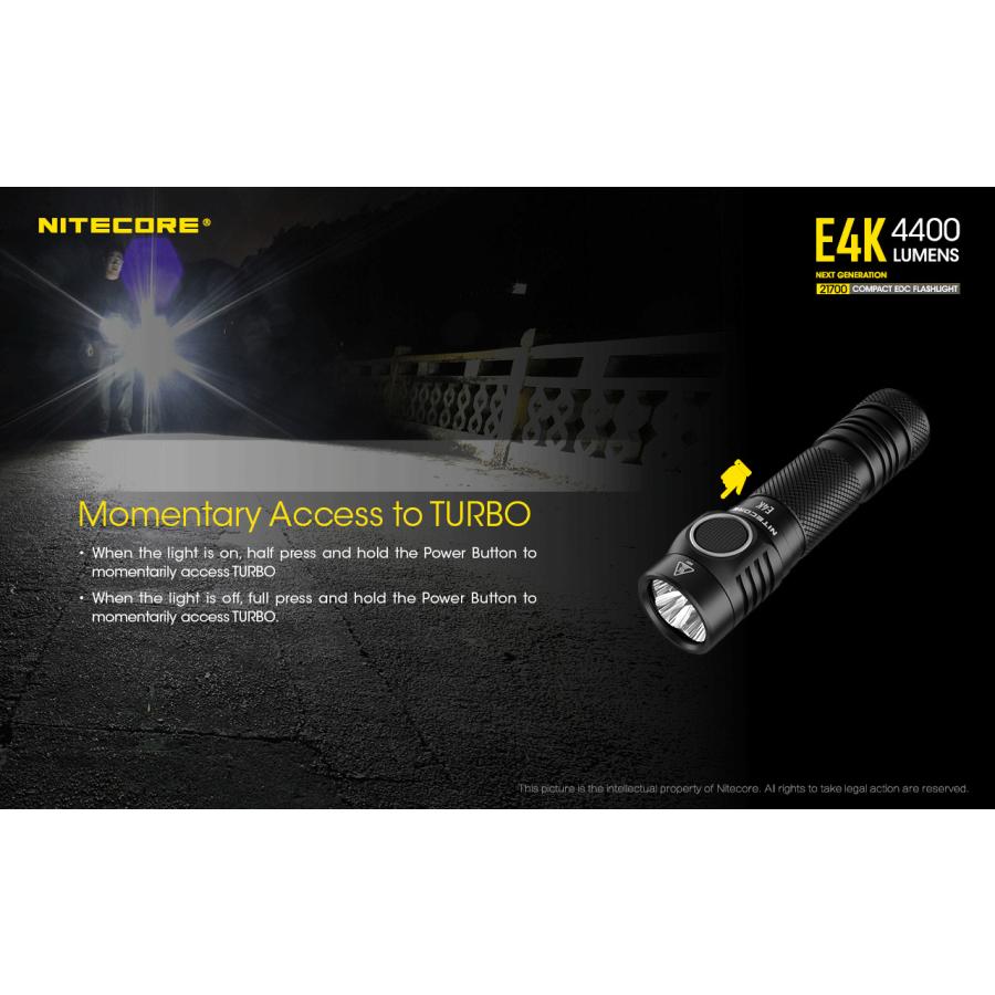 Nitecore E4K ハンディライト 4400ルーメン USB-C充電式 バッテリー