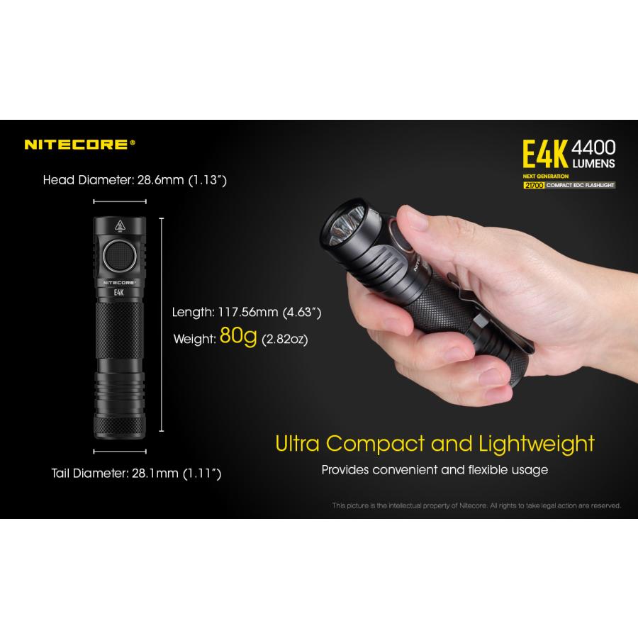 NITECORE E4K 4400ルーメン Nitecore E4K ハンディライト 4400ルーメン USB-C充電式 バッテリー